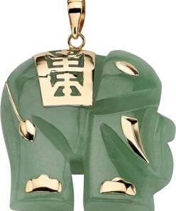 PalmBeach 14K Yellow Gold Genuine Green Jade Good Luck Elephant Charm Pendant (33mm)