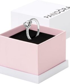 Pandora Elevated Heart Ring - Promise Ring for Women - Layering or Stackable Ring - Sterling Silver with Clear Cubic Zirconia - With Gift Box