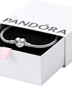 Pandora Moments Heart Clasp Snake Chain Bracelet - Charm Bracelet - Compatible Moments Charms - Comes with Gift Box