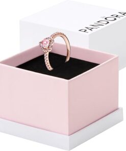 Pandora Sparkling Elevated Heart Ring - Rose Gold Ring for Women - Layering or Stackable Ring - 14k Rose with Cubic Zirconia - With Gift Box