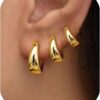 PANSHI 14K Gold Plated Chunky Hoop Earrings Set | Sterling Silver Post Small Huggie Earrings for Women