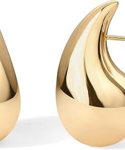 PAVOI 14K Gold Plated 925 Sterling Silver Post Teardrop Chunky Hoop Earrings | Lightweight Drop Earrings for Women | Designer Dupe Earrings