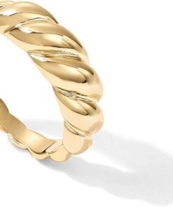 PAVOI 14K Gold Plated Croissant Dome Ring | Twisted Braided Gold Plated Ring | Chunky Signet Ring for Women