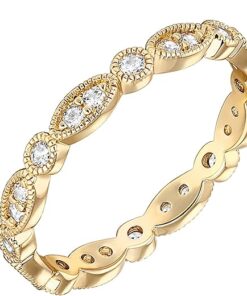 PAVOI 14K Gold Plated Cubic Zirconia Band | Round Milgrain Eternity Bands | Gold Rings for Women