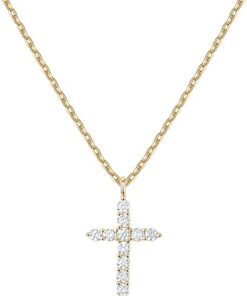 PAVOI 14K Gold Plated Cubic Zirconia Cross Necklace for Women | Cross Faith Pendant Necklaces