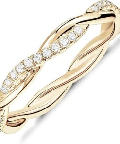 PAVOI 14K Gold Plated Cubic Zirconia Twisted Rope Eternity Band for Women