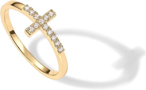 PAVOI 14K Gold Plated CZ Cross Ring | Eternity Promise Ring for Her | Infinity Wedding Band Ring