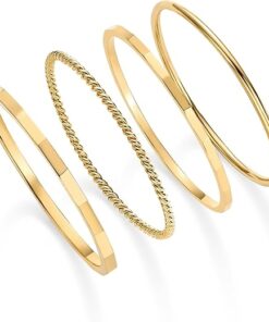 PAVOI 14K Gold Plated Four Pieces Thin Rings Set for Women | 4 Dainty Stacking Rings Pack | Minimalist Stackable Bands