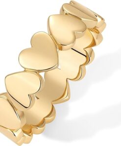 PAVOI 14K Gold Plated Heart Stackable Rings for Women | Love Valentines Statement Chunky Signet Ring Band | Friendship Rings