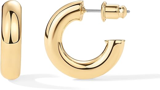 PAVOI 14K Gold Plated Lightweight Chunky Open Hoops for Women | Trendy Gold Hoop Earrings