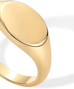 PAVOI 14K Gold Plated Pinky Signet Ring for Women | Lightweight Statement Bands | Chunky Signet Stackable Rings