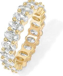 PAVOI 14K Gold Plated Rings Oval Cubic Zirconia Love Ring | Eternity Ring | 5mm Stackable Rings for Women | Gold Rings for Women