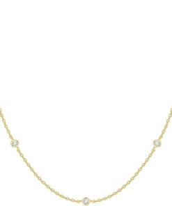 PAVOI 14K Gold Plated Station Necklace | Simulated Diamond BTY Necklace | Womens CZ Chain Necklace | Layering Necklaces