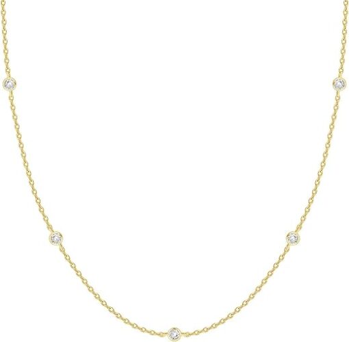 PAVOI 14K Gold Plated Station Necklace | Simulated Diamond BTY Necklace | Womens CZ Chain Necklace | Layering Necklaces