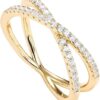 PAVOI 14K Gold Plated X Ring Simulated Diamond CZ Criss Cross Ring for Women