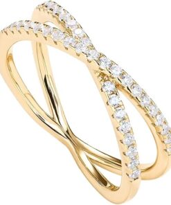 PAVOI 14K Gold Plated X Ring Simulated Diamond CZ Criss Cross Ring for Women