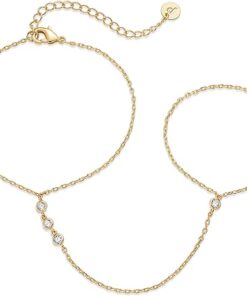 PAVOI 14K Yellow Gold Plated Hand Chains Bracelet for Women | Dainty Cubic Zirconia Bracelet and Ring Chain Body Jewelry