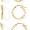 PAVOI 18K Gold 925 Sterling Silver Post Hoop Earrings for Women | Thin Small Gold Huggie Hoop Earrings | 3 Pairs Gold Hoop Earring Pack