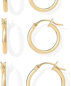 PAVOI 18K Gold 925 Sterling Silver Post Hoop Earrings for Women | Thin Small Gold Huggie Hoop Earrings | 3 Pairs Gold Hoop Earring Pack