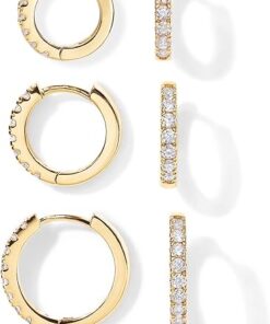 PAVOI 18K Gold Plated 925 Sterling Silver Post, 3 Pairs Small Gold Hoop Earrings Set | Mini Cartilage Helix Huggie Hoop Pack for Women Men 8mm 10mm 12mm