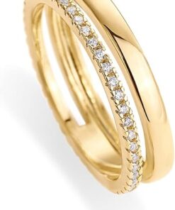 PAVOI 18K Gold Plated Cubic Zirconia Dual Stacking Rings for Women | Gold Eternity Band for Women | Thumb Ring