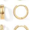 PAVOI 18K Gold Plated Sterling Silver Posts 3 Pairs Small Hoop Earrings Set | Plain Rope Wide Huggie Hoop Pack Earscape for Women 15mm 14mm 12mm