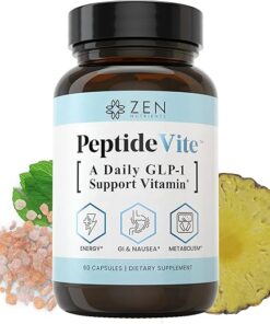 PeptideVite GLP-1 Support Vitamin for Nausea Relief, Glucose Metabolic Support & Gut Health with Probiotics, Bromelain, Chromium Picolinate & Organic Ginger (60 Capsules)