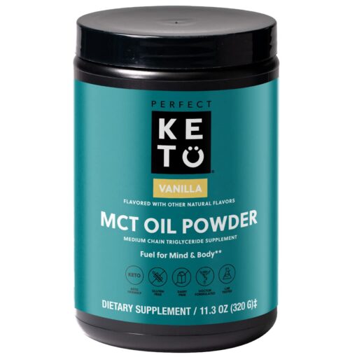 Perfect Keto MCT Oil Powder, 7g Medium Chain Triglycerides, Non Dairy Coffee Creamer for Keto Diet, Ketogenic MCT Oil Mix for Coffee, Smoothie, Protein Shakes and Tea, Vanilla,...