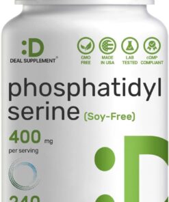 Phosphatidylserine Supplement, 400mg Serving, 240 Capsules – Soy Free Sunflower Lecithin Source