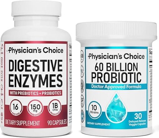 Physician's CHOICE - Optimal Gut Health Bundle: 60 Billion Probiotics + Digestive Enzyme 90ct for Digestive Comfort and Immune Support