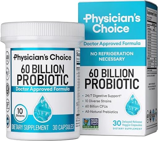 Physician's Choice Probiotics 60 Billion CFU - 10 Strains + Organic Prebiotics - Immune, Digestive & Gut Health - Supports Occasional Constipation, Diarrhea, Gas & Bloating -...