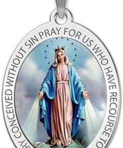 Picturesongold.com Miraculous Medal Necklace Catholic Virgin Mary Pendant Oval Pendants for Women & Men Crafted in 10K/14K Yellow or White Gold & Sterling Silver Christian Gifts...