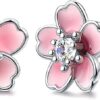 Pink Flower Earrings for Women, 925 Sterling Silver Stud Earrings, Cute Plumeria Earrings For Girl, Cherry Blossom Hypoallergenic Stud