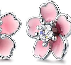 Pink Flower Earrings for Women, 925 Sterling Silver Stud Earrings, Cute Plumeria Earrings For Girl, Cherry Blossom Hypoallergenic Stud