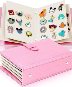 Portable Enamel Pin Album, CollectHall Pin Trading Book, to Display and Trade Your Disney Pins, 42 Pins Capacity, PU Leather Pin Holder, Fit Rubber Pin Back, Pink