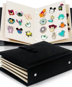 Portable Enamel Pin Album, CollectHall Pin Trading Book, to Display and Trade Your Disney Pins, 42 Pins Capacity, PU Leather Pin Holder, Fit Rubber Pin Back, Black