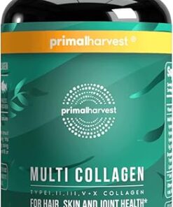 Primal Harvest Multi Collagen Pills for Women and Men (Type I, II, III, V, X) 120 Capsules w/Vitamin C for Hair, Skin, Nails