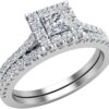 Princess Cut Square Halo Diamond Wedding Ring Set 0.70 ctw 14K Gold