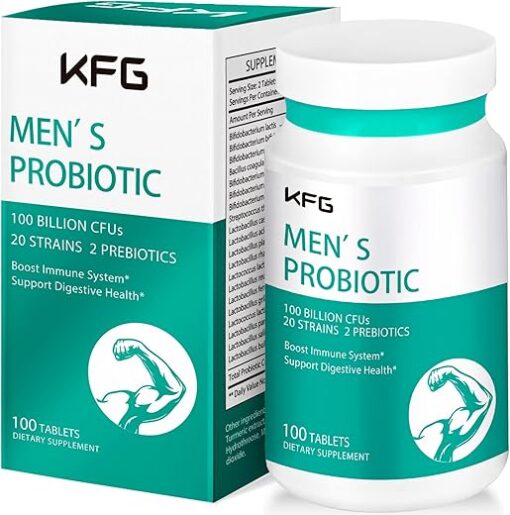 Probiotics Supplement 100 Billion CFU 20 Strains, 2 Prebiotics & Digestive Enzymes for Men Digestive, Immune Support & Gut Health, Non-GMO Gluten Dairy Free-100 Tablets.