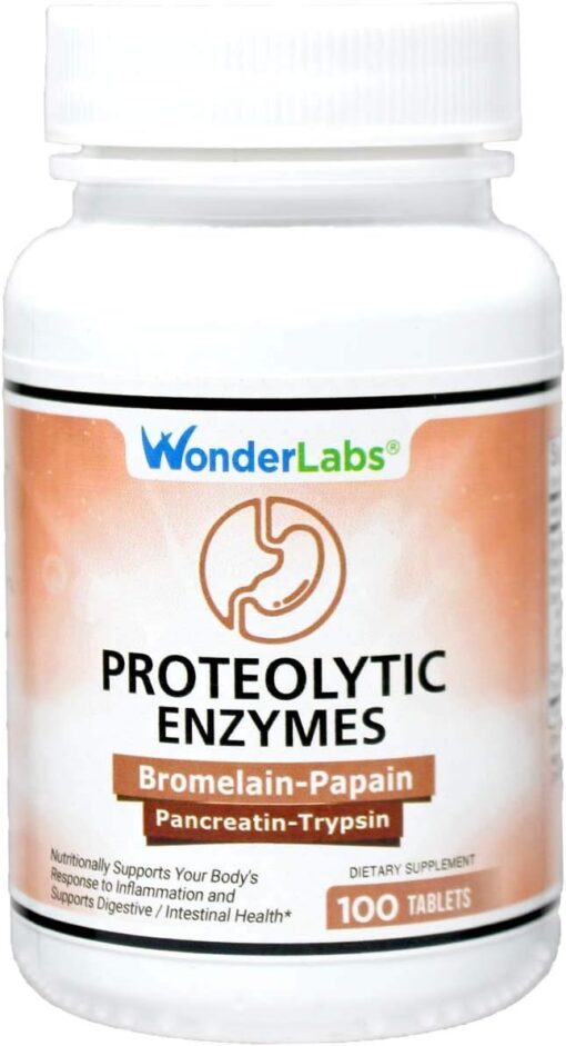 Proteolytic Enzymes | Bromelain Papain Pancreatin Trypsin 550 mg Total with Standardized Amylase, Lipase, and Protease, 100 tablets