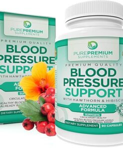 PurePremium Blood Pressure Supplements with Hawthorn Berry, Hibiscus - Nitric Oxide for Normal Blood Pressure Support with Vitamin B12 - Garlic Supplements for Normal Nitric...