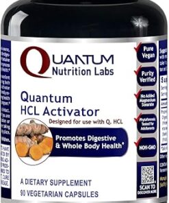 QNL Quantum HCL Activator - Vegan Digestive Enzymes for Women & Men - Contains Pepsin - Organic Digestion Supplement - 90 Plant-Based Capsules