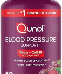 Qunol Blood Pressure Support, 3 in 1 Beets + CoQ10 + Grape Seed Extract, Beet Root Capsules That Supports Healthy Blood Circulation & Heart Healthy Energy, 60 Count (Pack of 1)