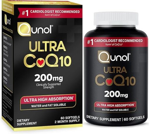 Qunol CoQ10 200mg Softgels, Ultra CoQ10 - Ultra High Absorption Coenzyme Q10 Supplements - Antioxidant Supplement for Vascular and Heart Health & Energy Production - 2 Month...