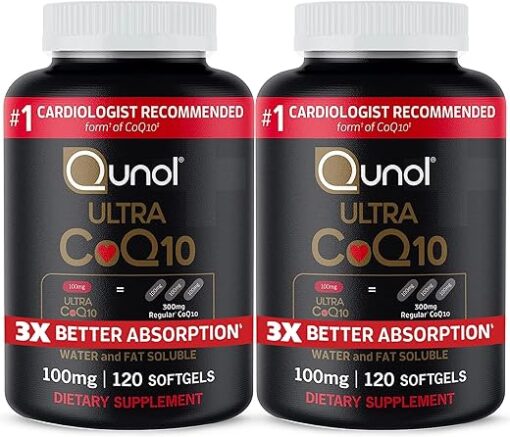 Qunol Ultra CoQ10 100mg Softgels- 3x Better Absorption, Antioxidant for Heart Health & Energy Production, Coenzyme Q10 Vitamins and Supplements, 8 Month Supply, 120 Count (Pack...