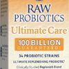 Raw Probiotics - 100 Billion CFU, Shelf Stable, 30 Capsules - For Men and Women, Digestive Enzymes, Clinically Studied Strains - by Garden of Life