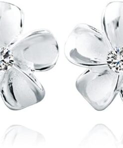 Reffeer Solid 925 Sterling Silver Plumeria Flower Stud Earrings for Women Teens Crystal Flower Stud Earrings