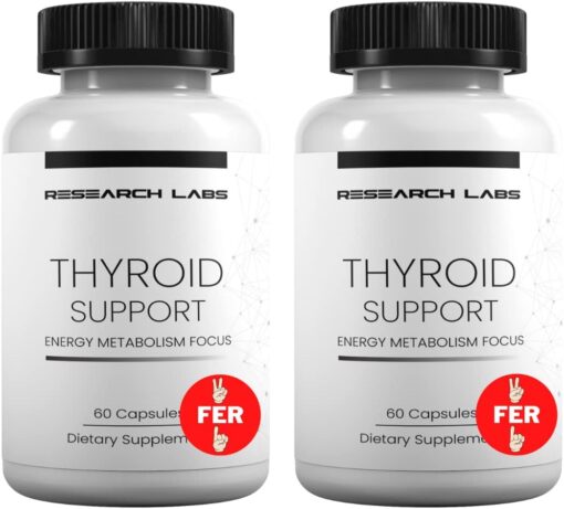 Research Labs Thyroid Support + Iodine Supplement - Energy, Metabolism, Focus (60 Capsules) - 2 Pack. Supports Proper Hormone Levels for Overall Well-being. Made in USA.