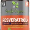 Resveratrol 1600mg per Serving for Pure Extra Strength Complex, Anti-Aging, Radiant Skin, Immunity Support- 90 Capsules