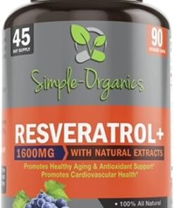 Resveratrol 1600mg per Serving for Pure Extra Strength Complex, Anti-Aging, Radiant Skin, Immunity Support- 90 Capsules